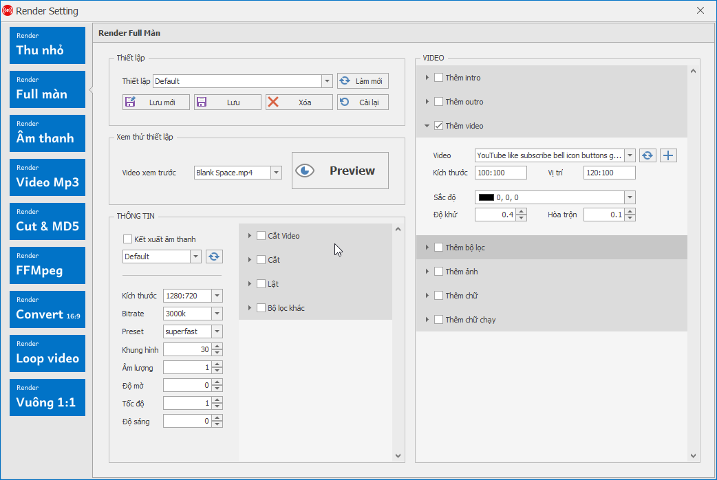 Hướng dẫn sử dụng option Render thêm video DHB Upload