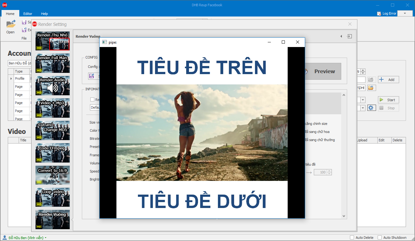 Hướng dẫn chức năng Render Setting trong Upload Youtube và Upload Facebook